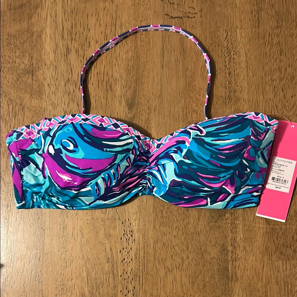 Pink and Blue Tropical Bikini with Molded Cups